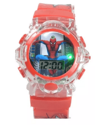 Relógio Infantil Digital Personagens Vingadores Luz E Som Cor Da Correia Vermelho - Homem Aranha - Imagem 2